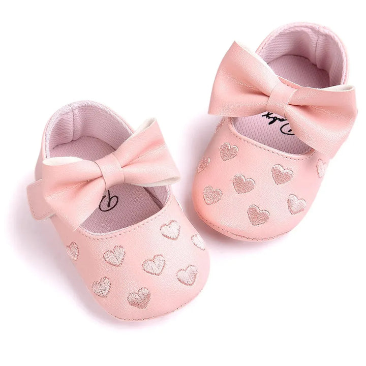 Meckior Baby Shoes Classic Dress Cute Bow-knot Heart Anti-slip Soft Sole First Walkers Infant Baby Girls Toddler Shoes 0-18m